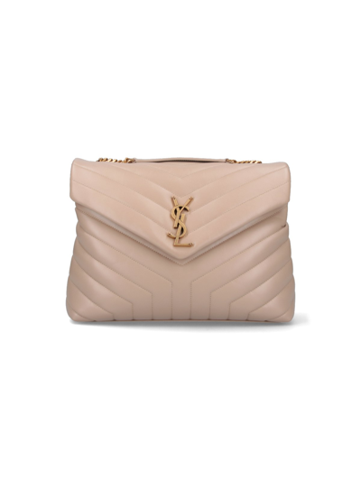 Saint Laurent "loulou" Crossbody Bag In Beige