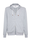 Brunello Cucinelli Men's Techno Cotton French Terry Hooded Sweatshirt With Zipper In Grey