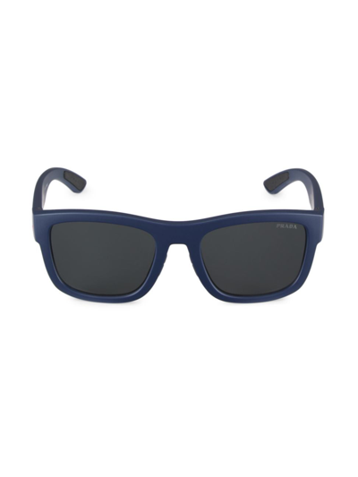 Prada Men's 56mm Square Sunglasses In Navy Rubber Dark Grey