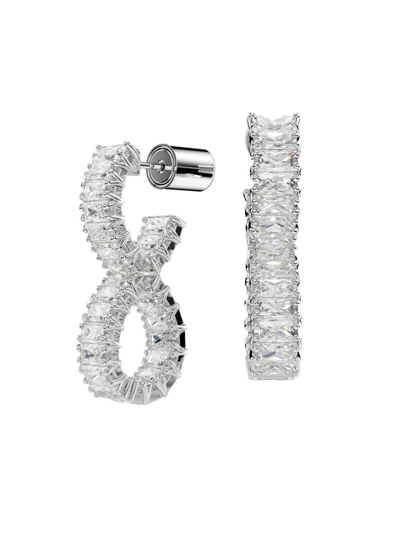 Swarovski Rhodium-plated Baguette Crystal Infinity Drop Earrings In Silver