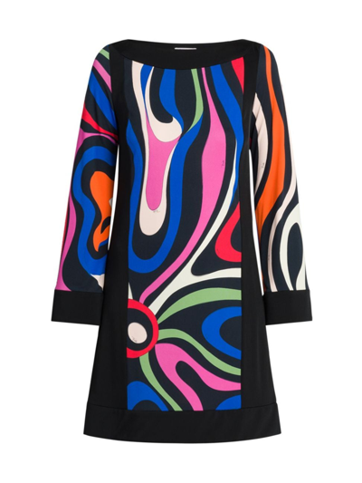 Pucci Women's Printed Long-sleeve Shift Dress In Blue Fuchsia