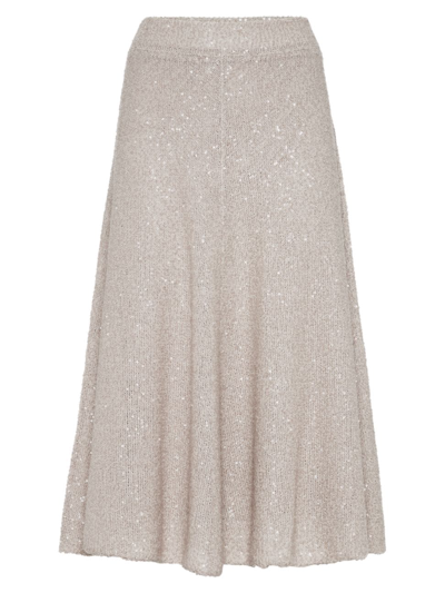 Brunello Cucinelli Linen-cashmere-silk Sequinned Midi Skirt In Beige