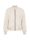 BRUNELLO CUCINELLI WOMEN'S NAPPA LEATHER BOMBER JACKET WITH SHINY TRIMS