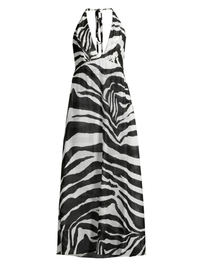 Natori Women's Zebra Cotton-silk Halter Maxi Dress In Black White