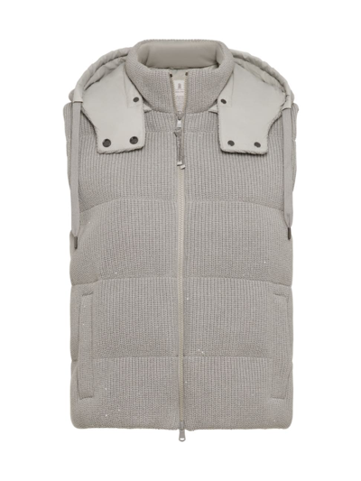 Brunello Cucinelli Ribbed-knit Padded Waistcoat In Grey