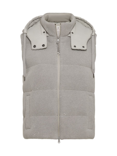 Brunello Cucinelli Ribbed-knit Padded Vest In Grey