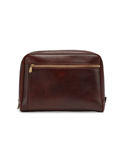 Brunello Cucinelli Leather Wash Bag In Bourgogne