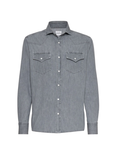 Brunello Cucinelli Western 牛仔衬衫 In Grey