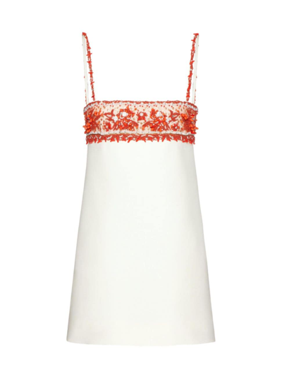 Valentino Women's Embroidered Crepe Couture Short Dress In Ivory Coral