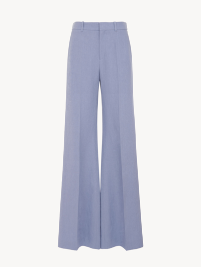 Chloé Linen Canvas Flare Trousers In Blue