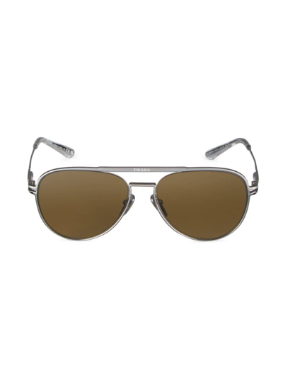 Prada Men's 57mm Pilot Sunglasses In Gunmetal Dark Brown