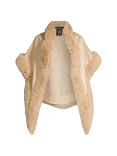 Sofia Cashmere Cashmere Faux Fur Trimmed Diamond Wrap In Oat