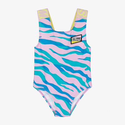 Stella Mccartney Babies'  Kids Girls Pink & Blue Zebra Swimsuit (upf50+)