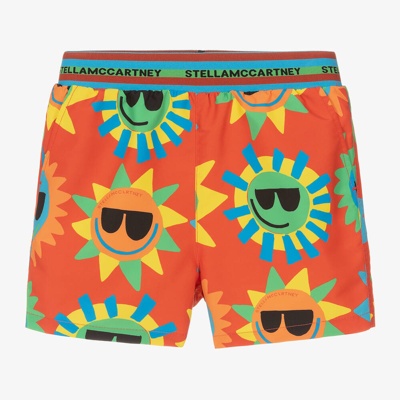 Stella Mccartney Babies'  Kids Boys Red Sun Print Swim Shorts In Orange