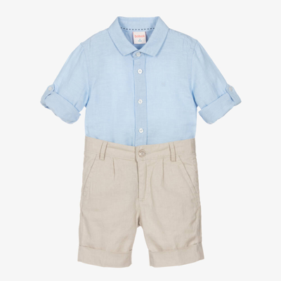 Boboli Kids' Boys Blue Linen & Cotton Shorts Set