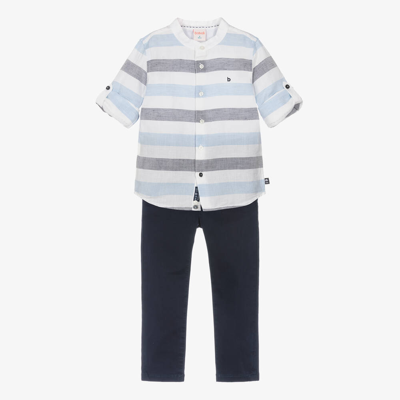 Boboli Babies' Boys Blue Striped Cotton Trouser Set