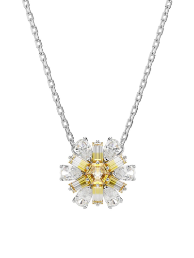 Swarovski Women's Idyllia Yellow Crystal Flower Long Pendant Necklace In Yellow/silver