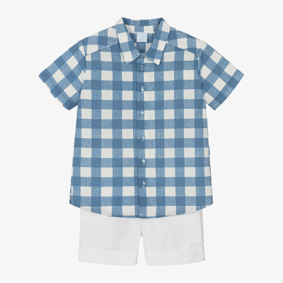 Artesania Granlei Babies' Boys Blue Gingham Cotton Shorts Sets