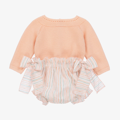 Artesania Granlei Baby Girls Orange Striped Shorts Set