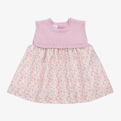 Artesania Granlei Babies' Girls Pink Cotton Knit Floral Dress