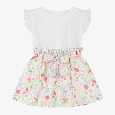 Artesania Granlei Babies' Girls White Cotton Floral Skirt Set
