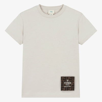 Fendi Teen Boys Pale Grey Cotton T-shirt In White