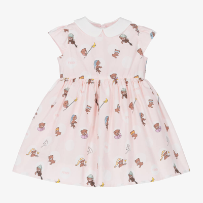 Fendi Baby Girls Pale Pink Cotton Teddy Dress