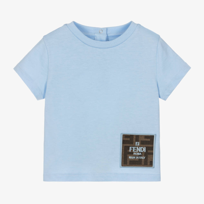 Fendi Blue Cotton Ff Logo Patch Baby T-shirt