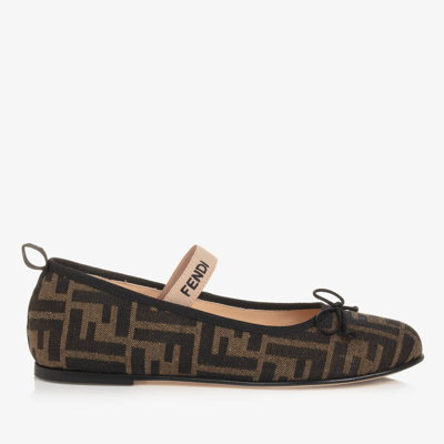 Fendi Teen Girls Brown Ff Ballet Pumps