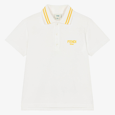 Fendi Teen Boys Ivory Cotton Piqué Polo Shirt