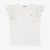LE CHIC GIRLS IVORY COTTON & TULLE T-SHIRT