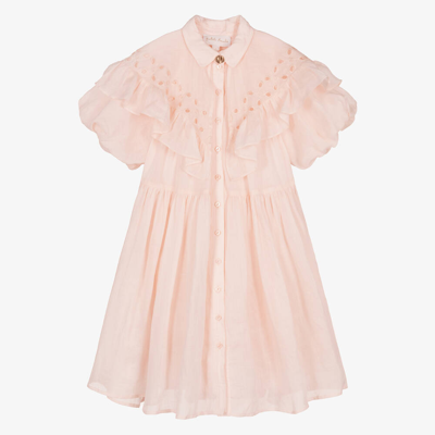 Petite Amalie Teen Girls Pink Linen Puffed Sleeve Dress