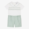 BEATRICE & GEORGE BOYS GREEN HAND-SMOCKED COTTON BUSTER SUIT
