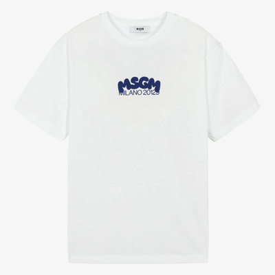 Msgm Teen Boys White Crew Neck T-shirt