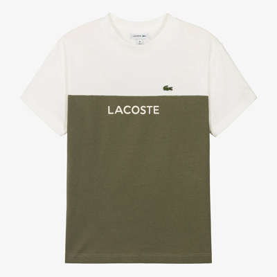 Lacoste Teen Boys Ivory & Green Cotton T-shirt