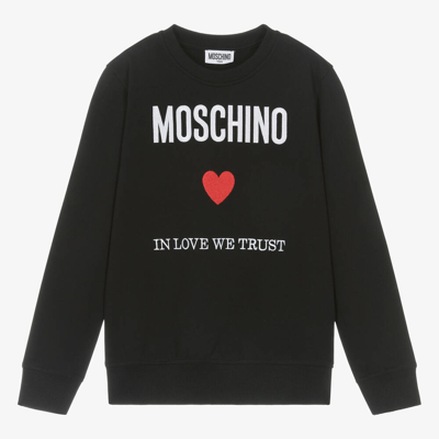Moschino Kid-teen Teen Black Cotton Slogan Logo Sweatshirt