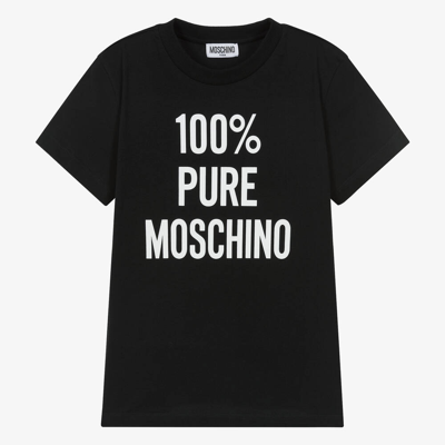 Moschino Kid-teen Teen Black Cotton Slogan T-shirt