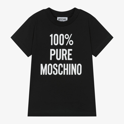 Moschino Kid-teen Black Cotton Slogan T-shirt