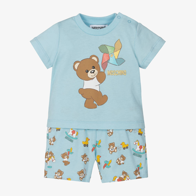Moschino Baby Babies' Blue Cotton Teddy Bear Shorts Set