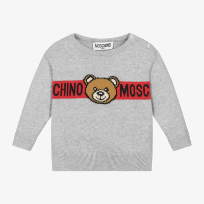 Moschino Baby Babies' Grey Cotton Teddy Bear Logo Sweater