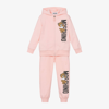 MOSCHINO KID-TEEN GIRLS PINK COTTON HOODED TRACKSUIT