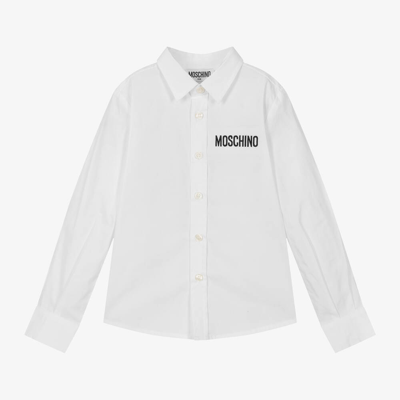 Moschino Kid-teen Kids' Boys White Cotton Embroidered Logo Shirt