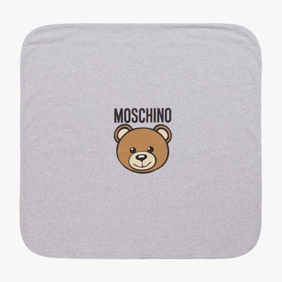 Moschino Baby Grey Cotton Teddy Bear Blanket (72cm) In Gray
