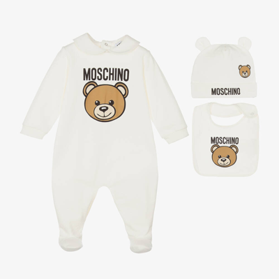 Moschino Baby Ivory Cotton Teddy Bear Babygrow Set