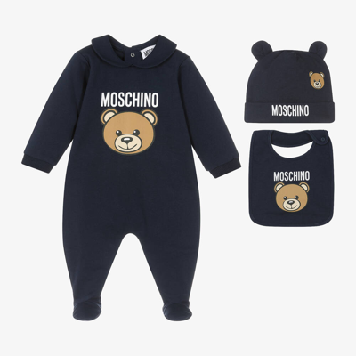 Moschino Baby Navy Blue Cotton Teddy Bear Babygrow Set