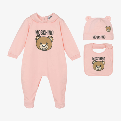 Moschino Baby Girls Pink Cotton Teddy Bear Babygrow Set