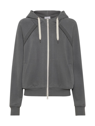 Brunello Cucinelli Women's Cotton Smooth French Terry Hooded Sweatshirt In Grey