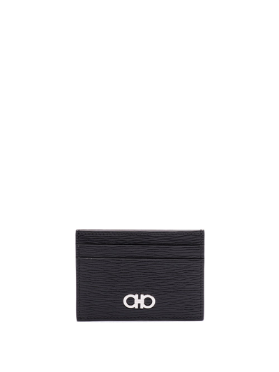 Ferragamo Gancini Embossed Credit Card Holder In Black