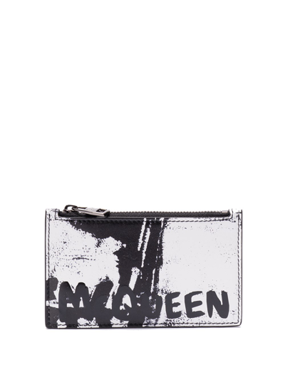 Alexander Mcqueen `jacket Printed Iris` Zip Coin Card Holder In Black  