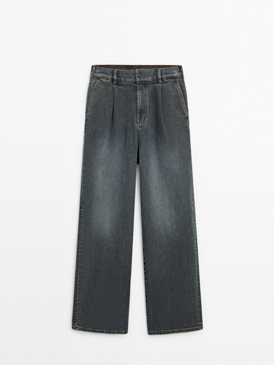 Massimo Dutti Mid-rise Wide-leg Jeans With Darts In Light Blue